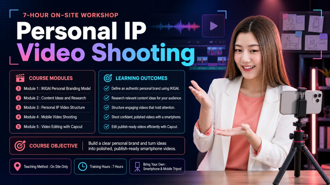 Personal IP Video Shooting course poster — modules, learning outcomes and training hours